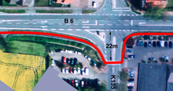 B6: Radweg-Verschwenkung mit Rechtsabbieger dillertal luftbild