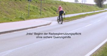 Querungshilfen am linken Radweg konsequent ignoriert okel-k121-d