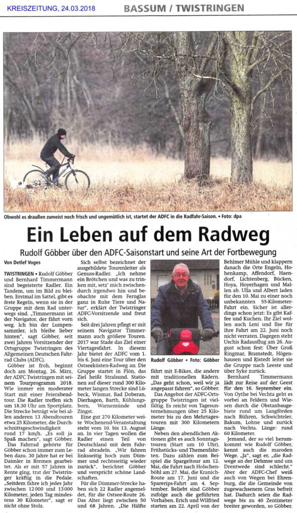 Kreiszeitung: Ein Leben auf dem Radweg